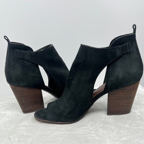 LUCKY BRAND Oona Black Suede Peep Toe  Booties 9M  Moto Nightout Office - Picture 6 of 8